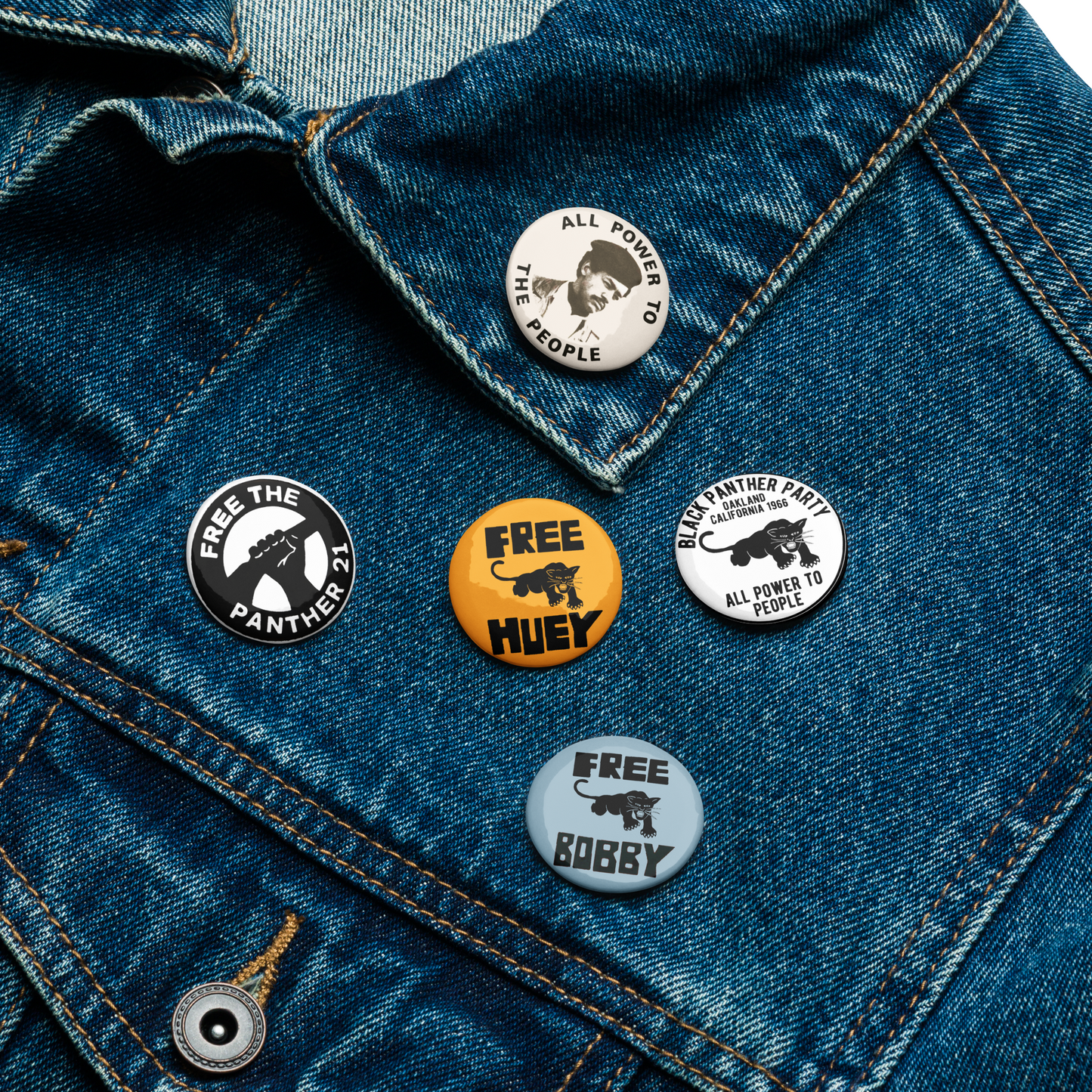 Vintage Black Panther Party Pin-back Buttons (Set of 5)