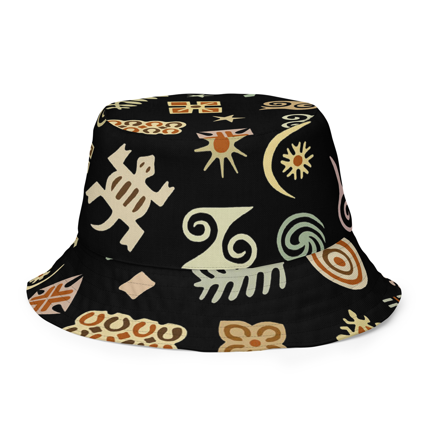 Adinkra Colorblock Print Reversible Bucket Hat