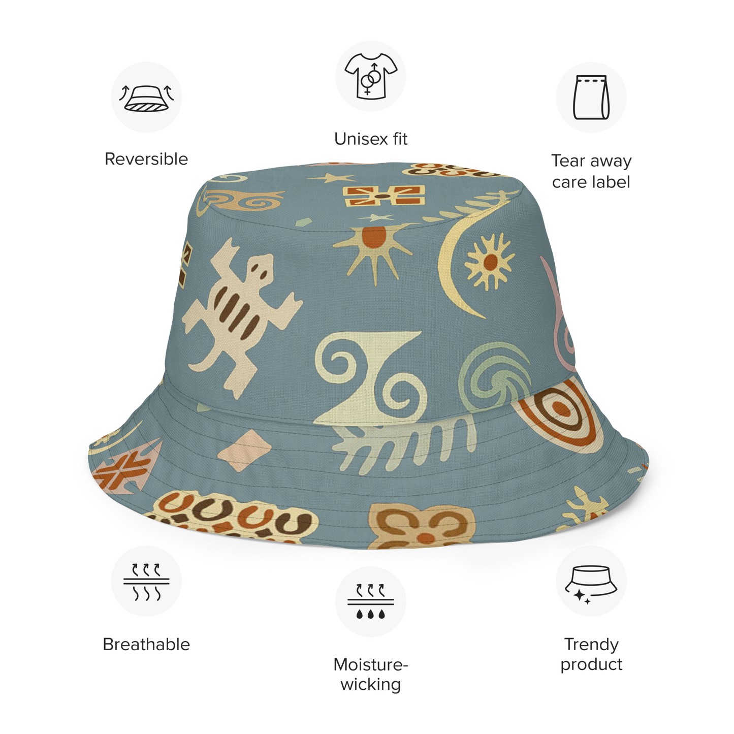 Adinkra Colorblock Print Reversible Bucket Hat