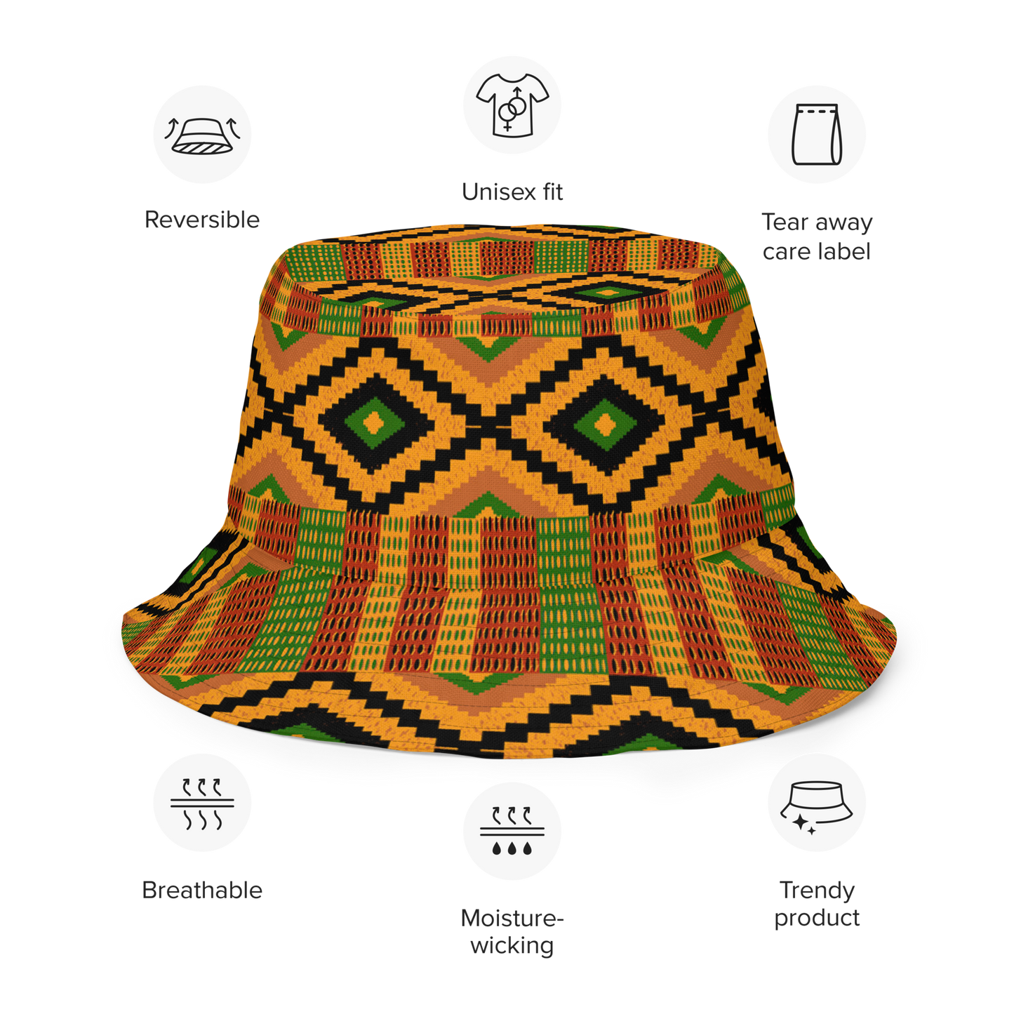 Kente Print Reversible Bucket Hat