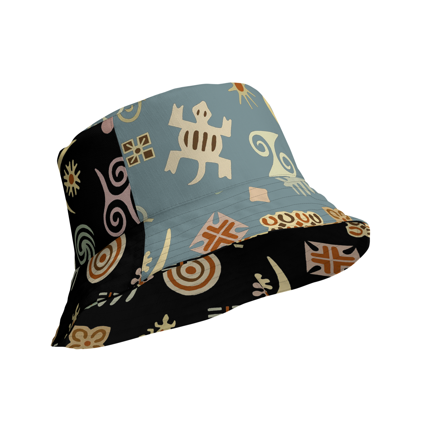 Adinkra Colorblock Print Reversible Bucket Hat