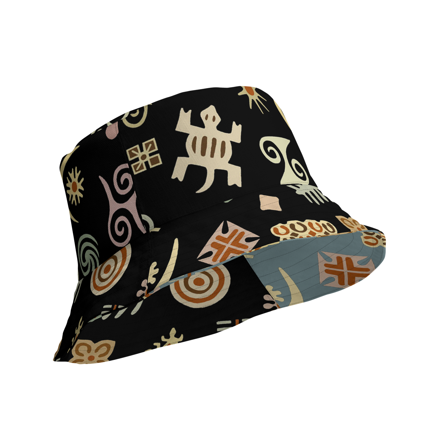 Adinkra Colorblock Print Reversible Bucket Hat