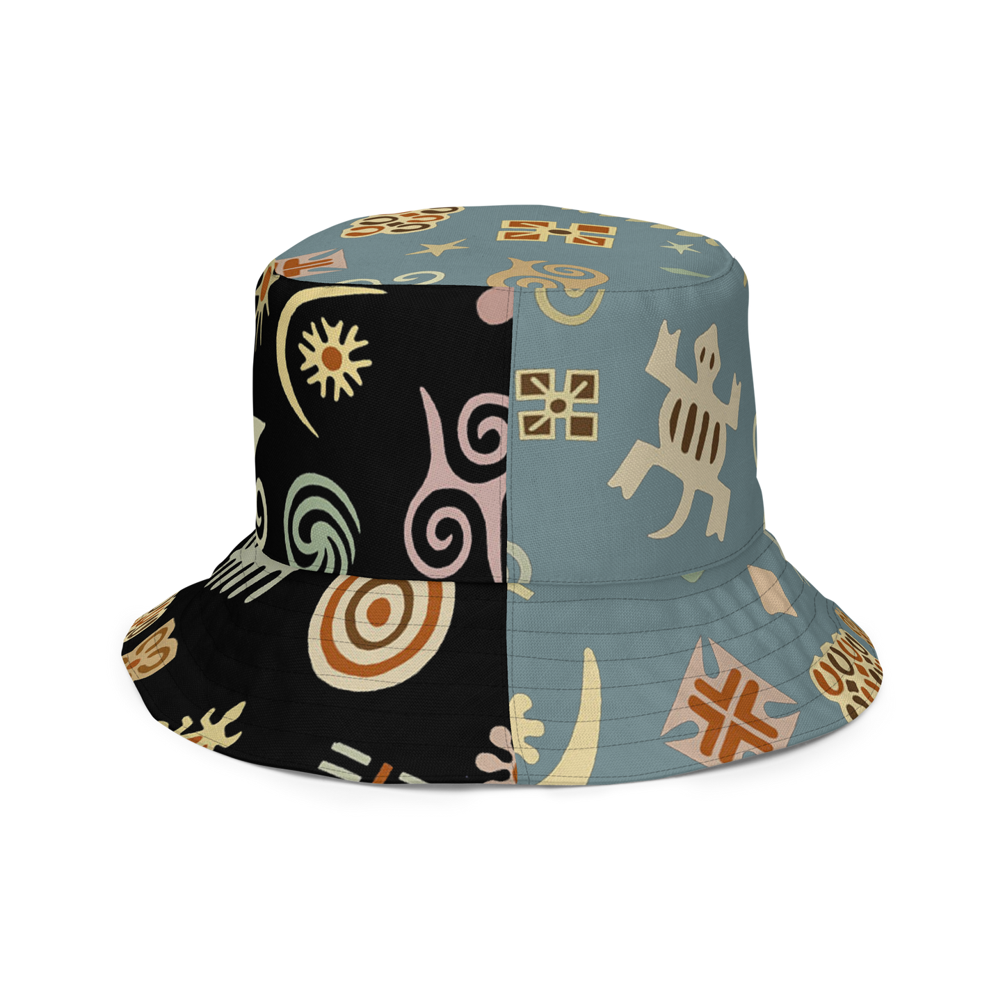 Adinkra Colorblock Print Reversible Bucket Hat