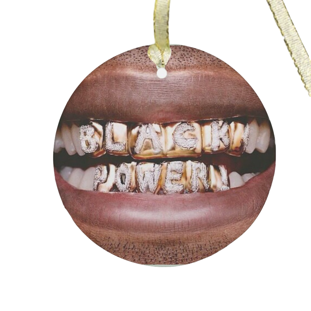 Black Power Grill Glass Ornament
