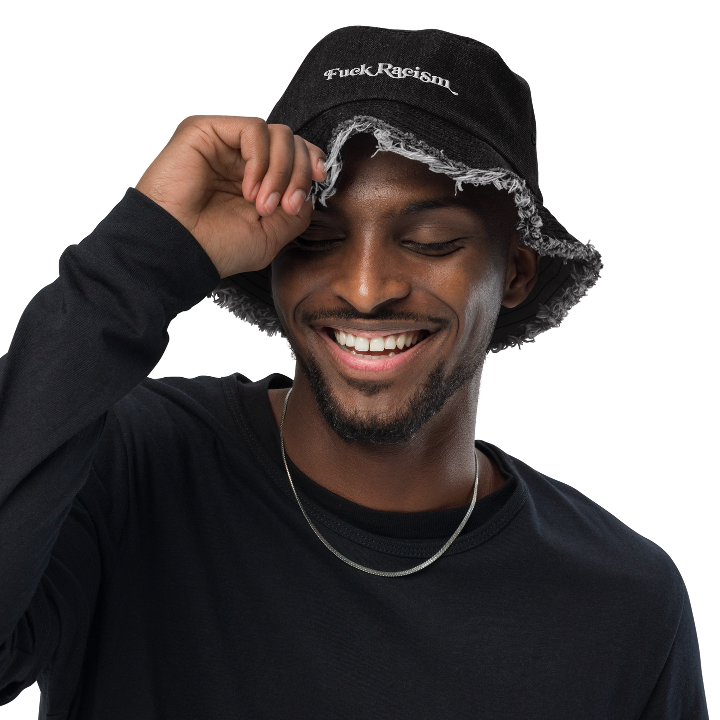 Fuck Racism Distressed Denim Bucket Hat
