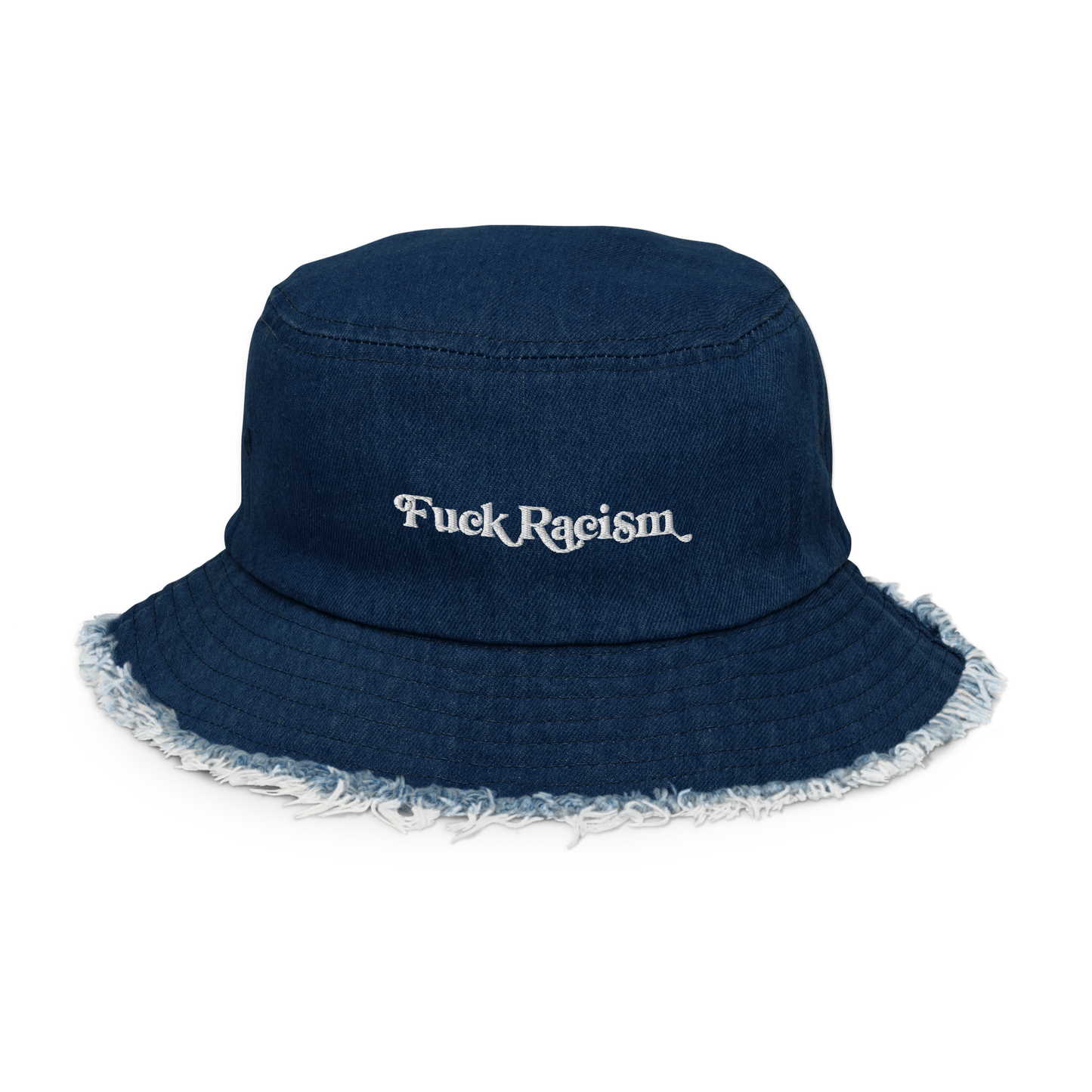 Fuck Racism Distressed Denim Bucket Hat