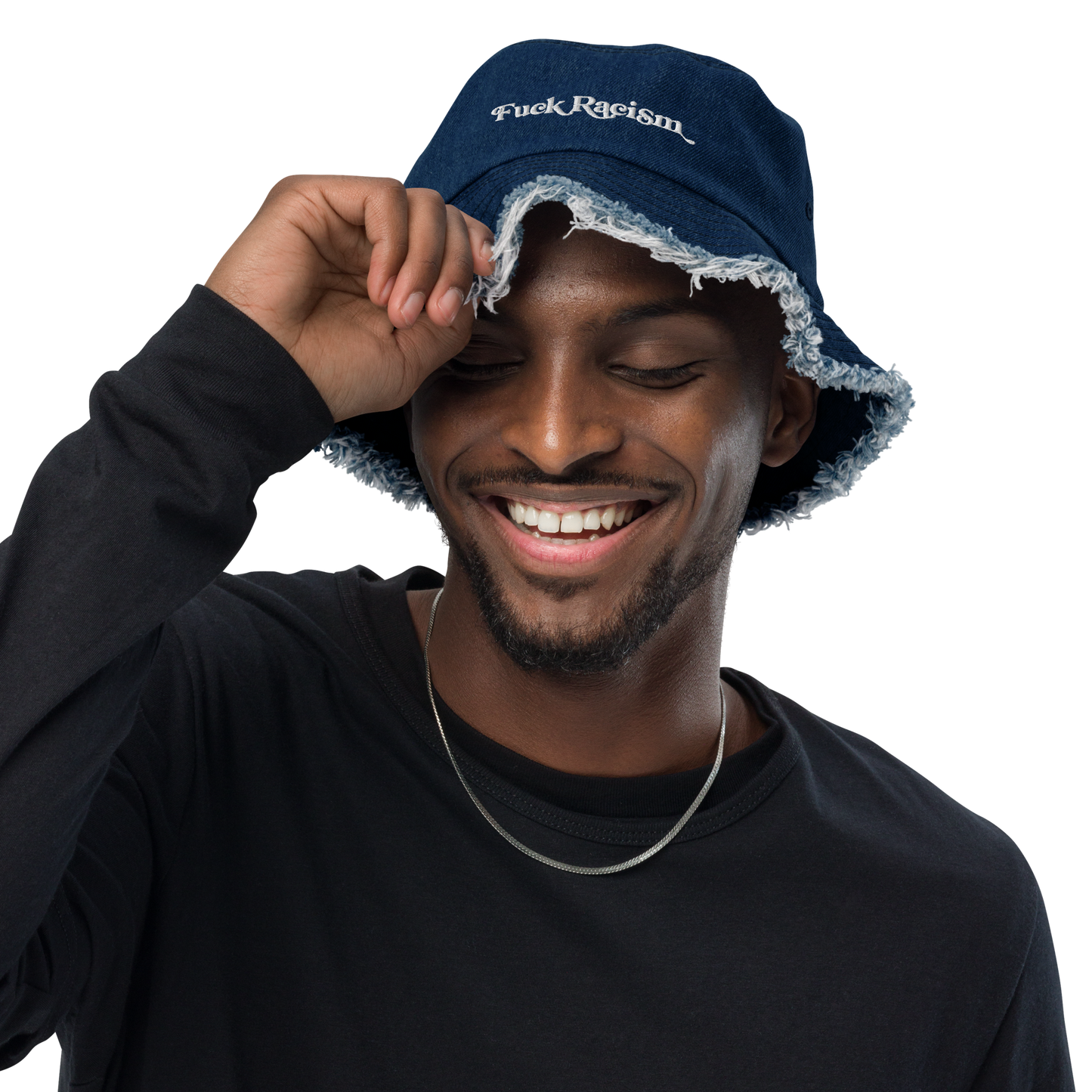 Fuck Racism Distressed Denim Bucket Hat