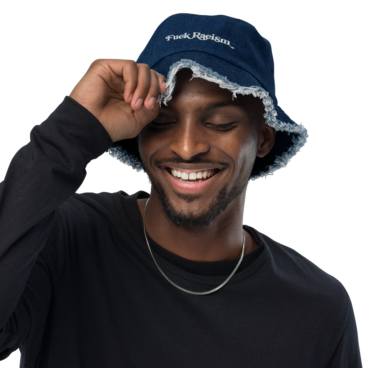 Fuck Racism Distressed Denim Bucket Hat
