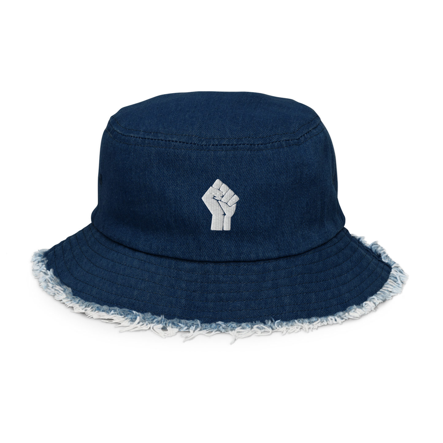 Black Power Fist Distressed Denim Bucket Hat