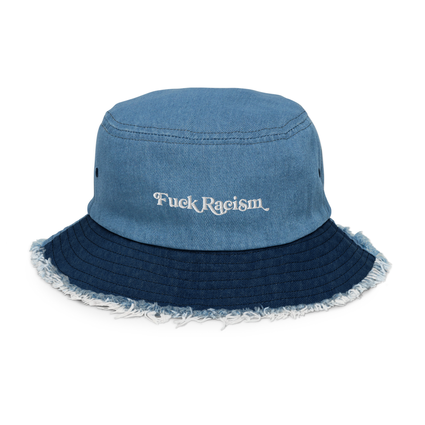 Fuck Racism Distressed Denim Bucket Hat