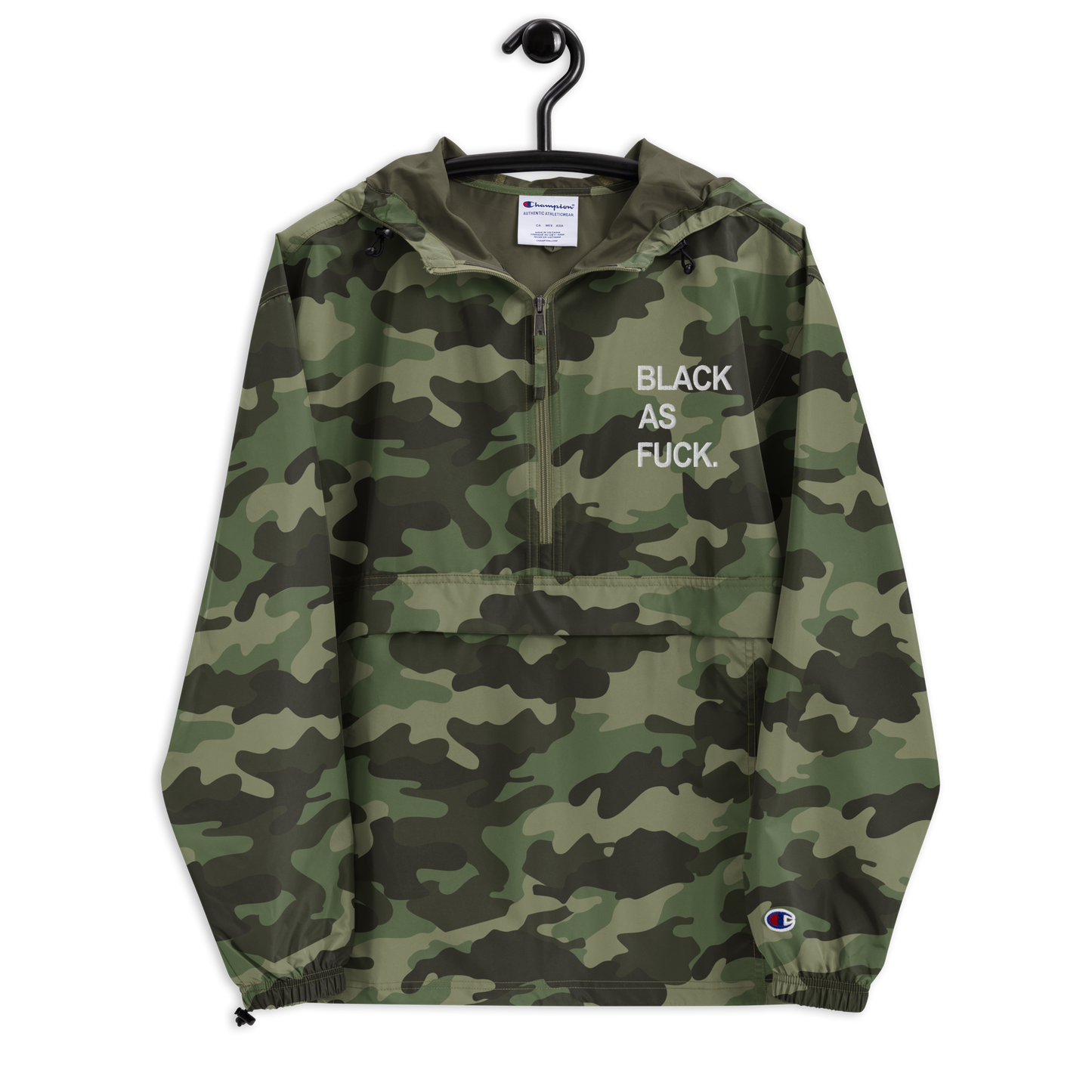 Black As Fuck. Embroidered Champion Pullover Jacket