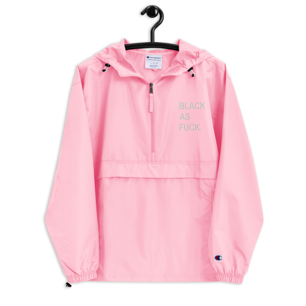 Black As Fuck. Embroidered Champion Pullover Jacket