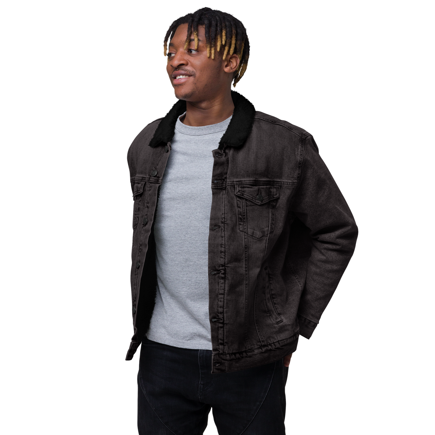 It's A Beautiful Day To Be Black Sherpa Denim Jacket