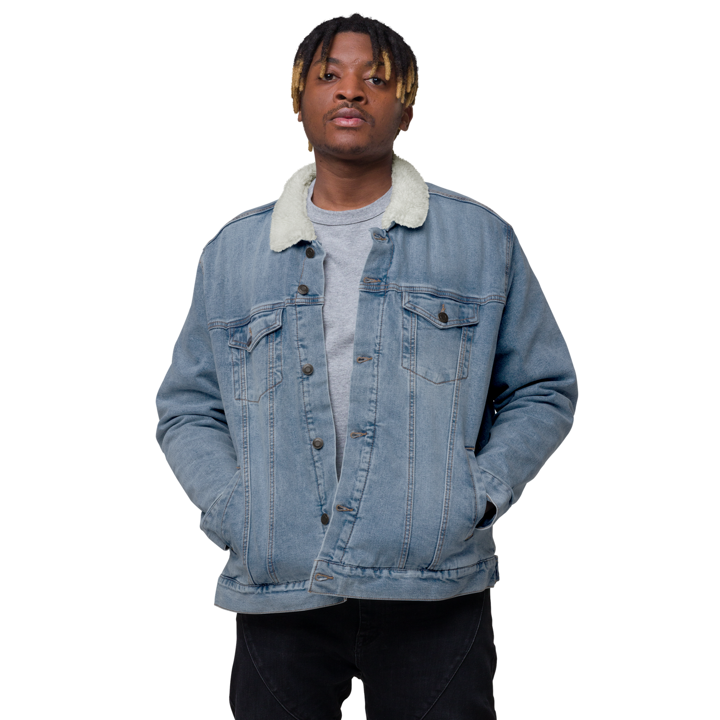 It's A Beautiful Day To Be Black Sherpa Denim Jacket