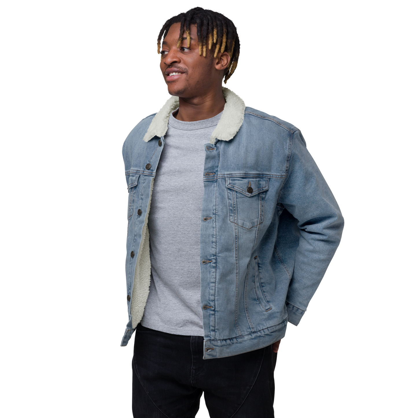 It's A Beautiful Day To Be Black Sherpa Denim Jacket