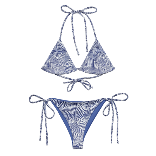 Blue Hatch Batik Print Recycled String Bikini