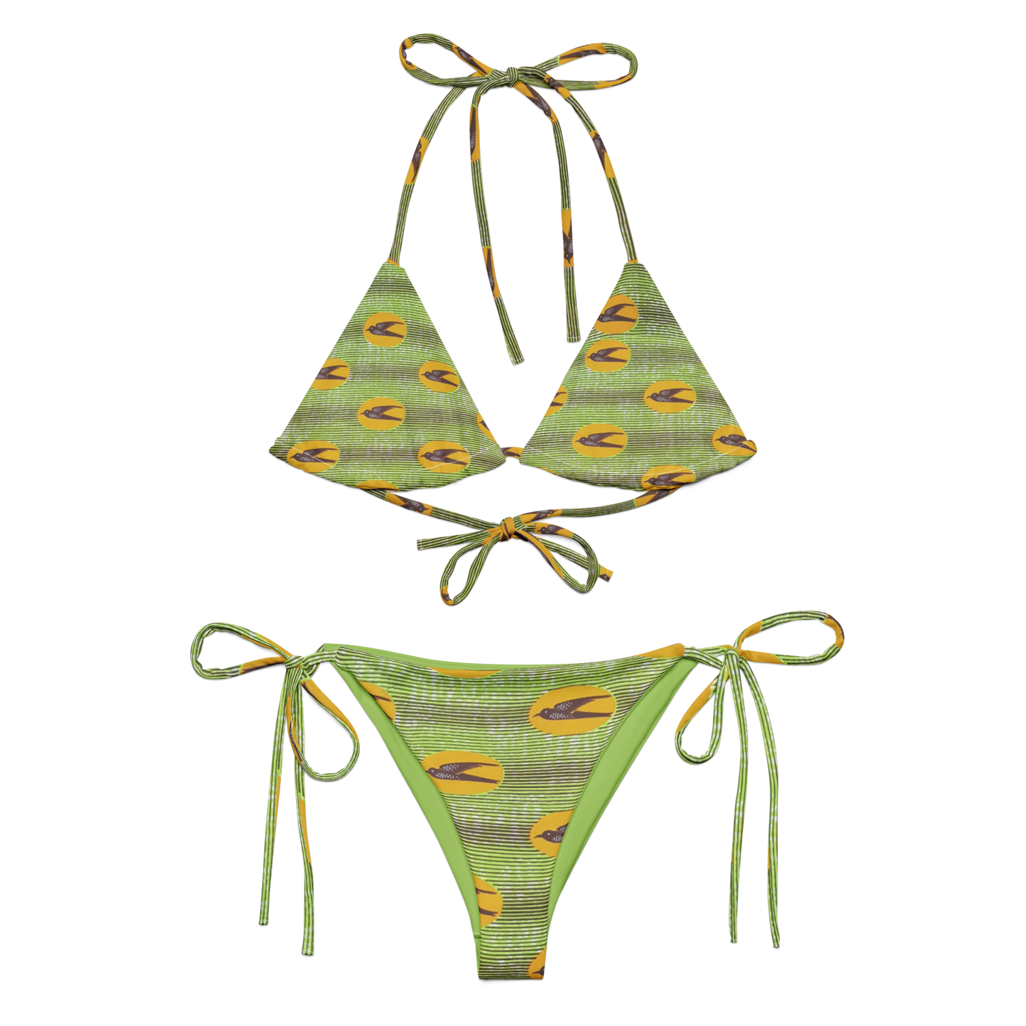 Green Speedbird Print Recycled String Bikini