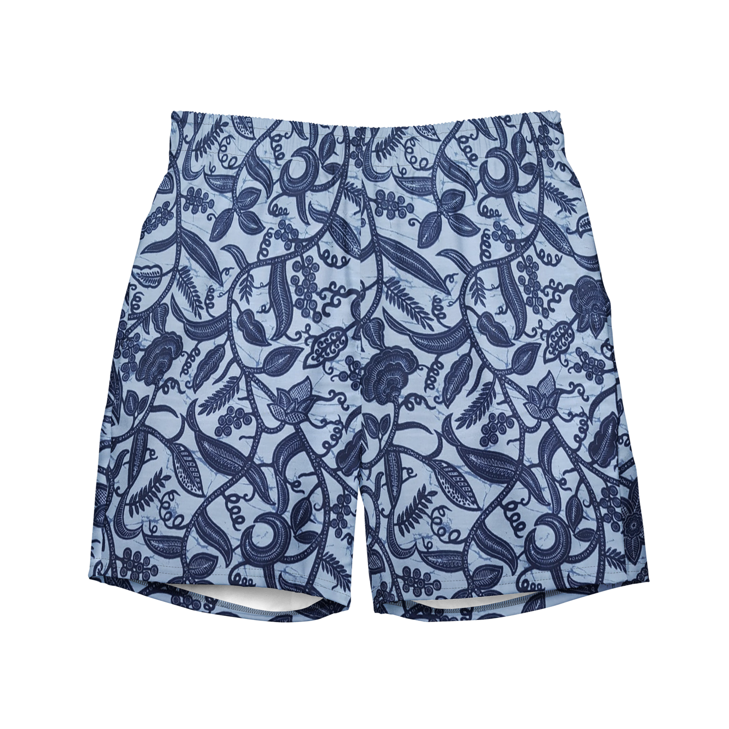 Blue Floral Ankara Print Recycled Swim Trunks