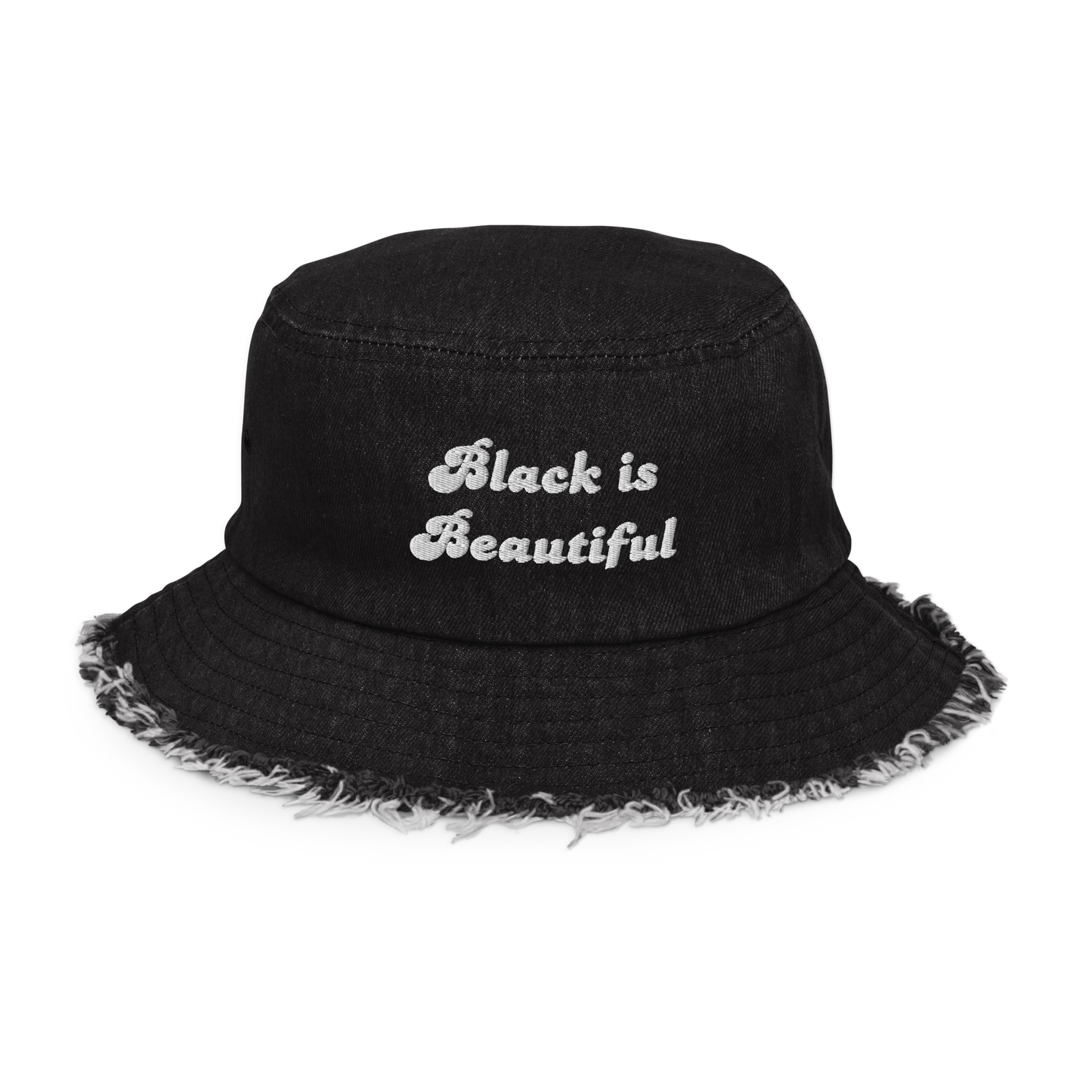 Black is Beautiful Distressed Denim Bucket Hat