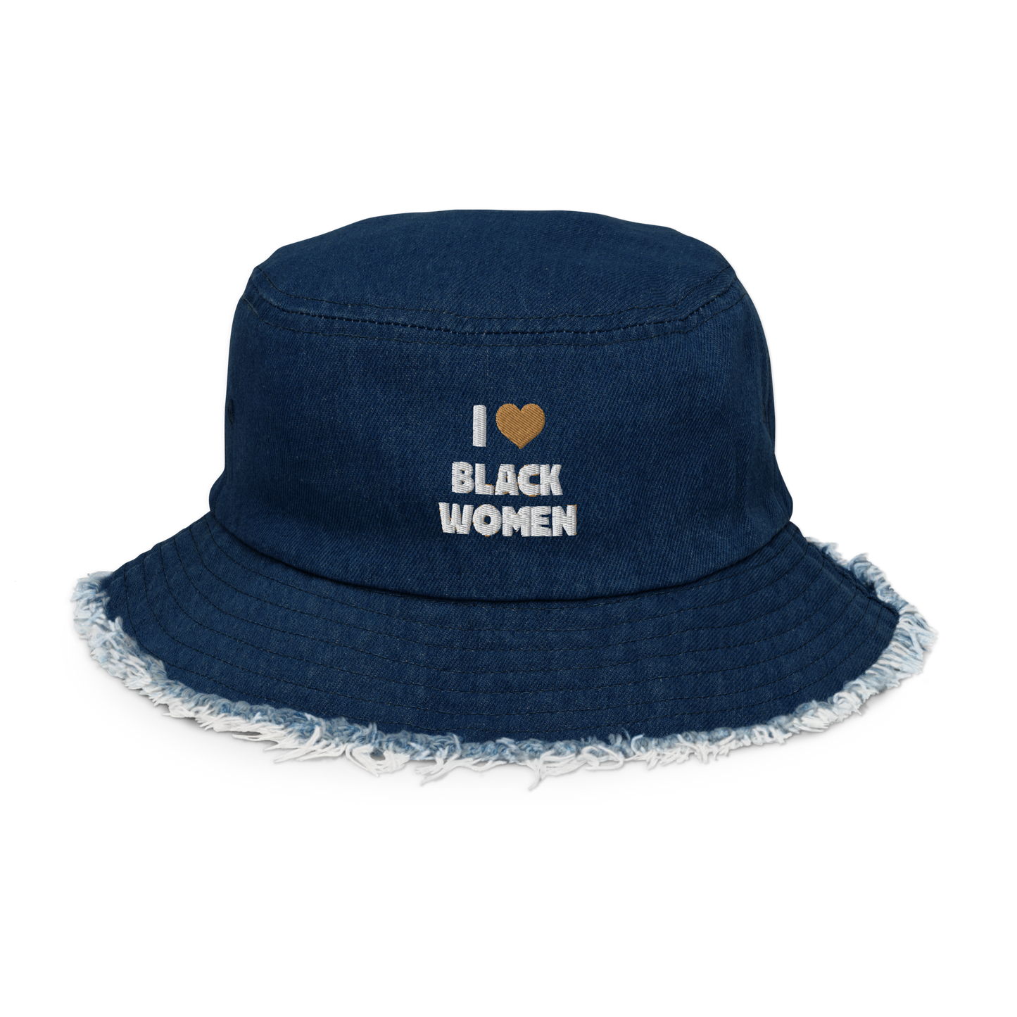 I Love Black Women Distressed Denim Bucket Hat