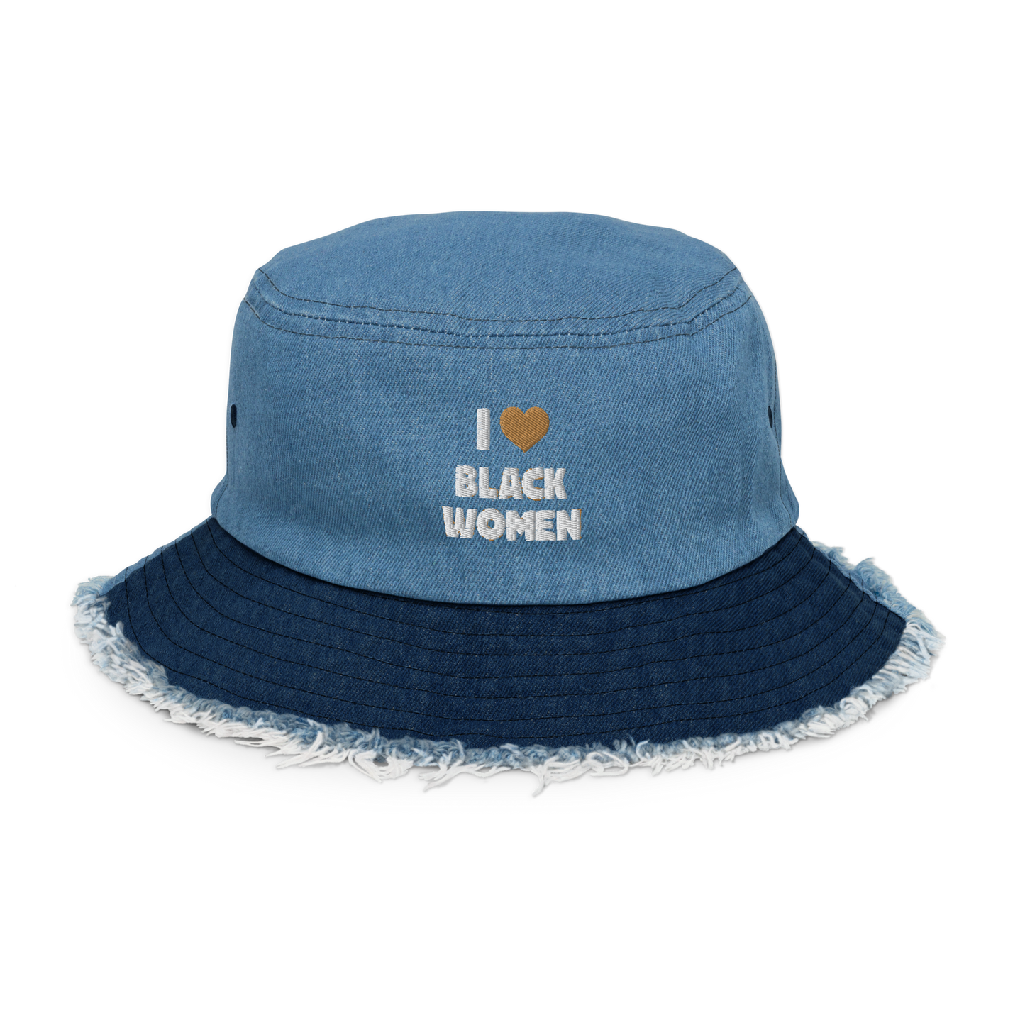 I Love Black Women Distressed Denim Bucket Hat