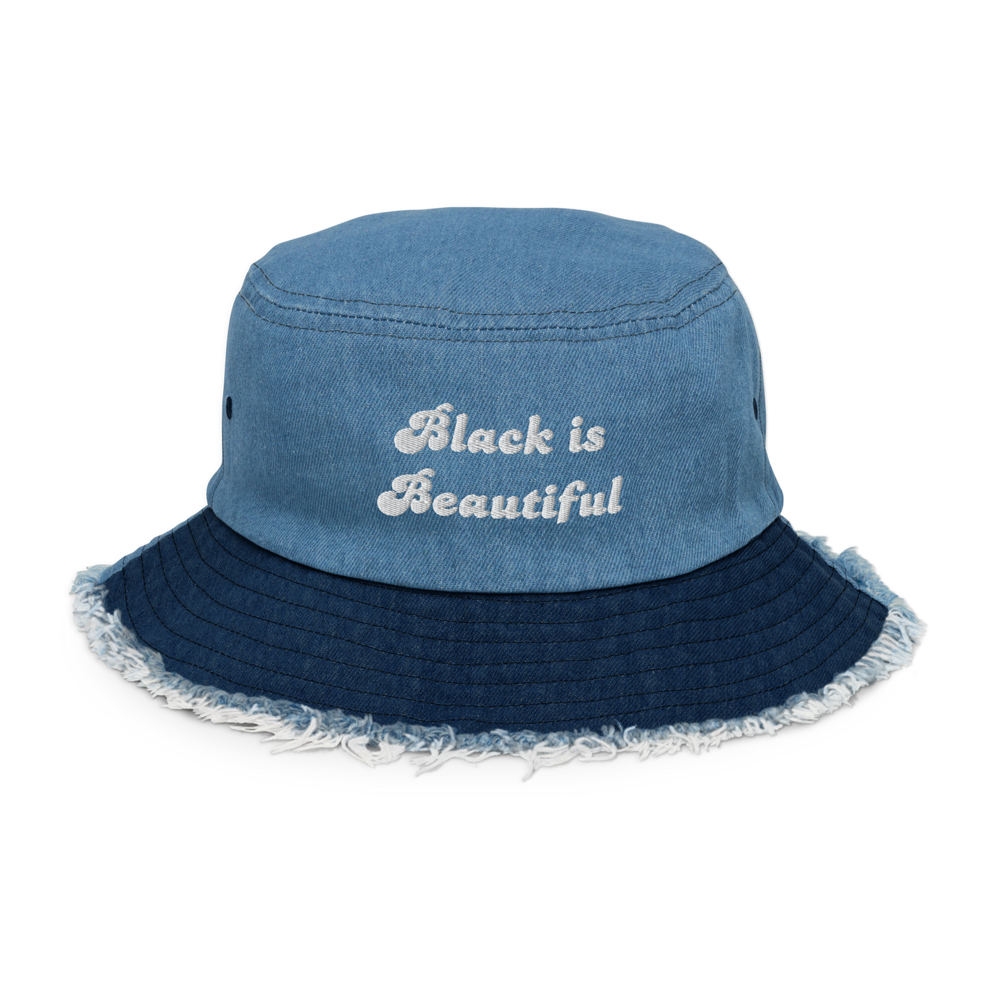 Black is Beautiful Distressed Denim Bucket Hat