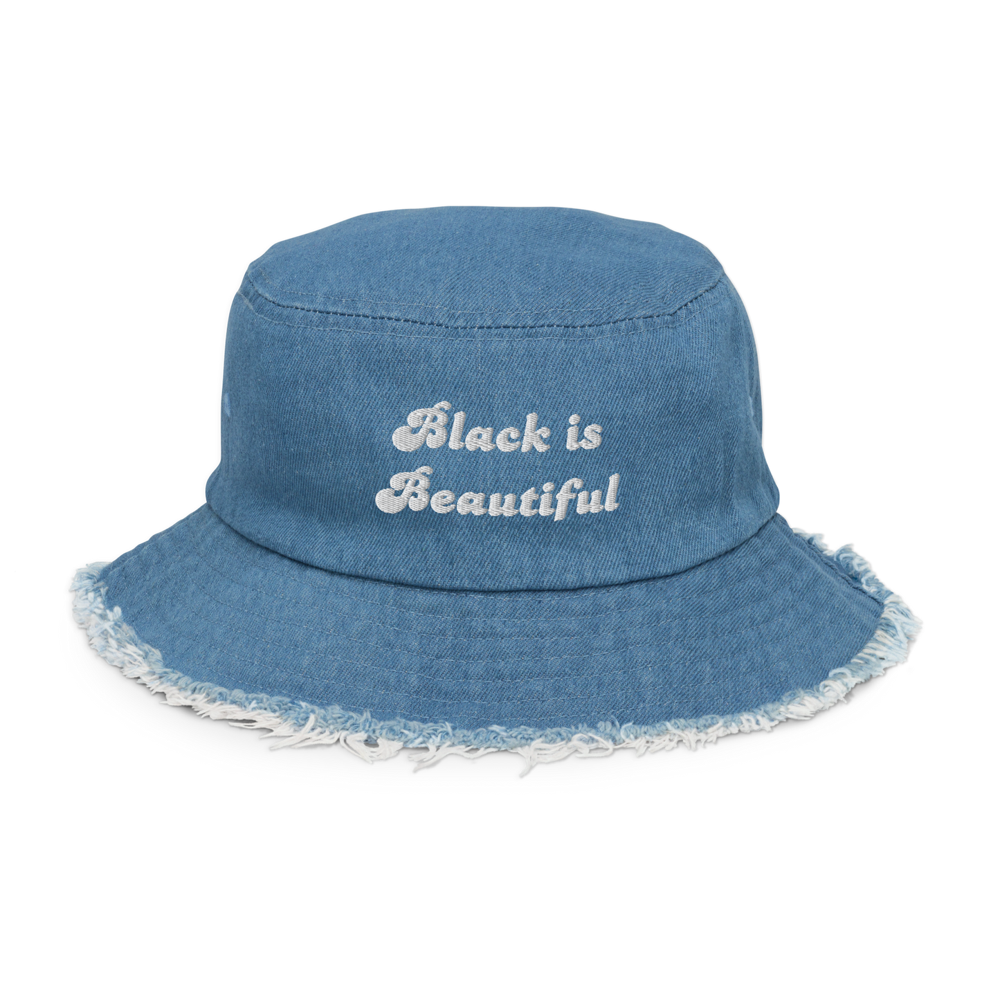 Black is Beautiful Distressed Denim Bucket Hat