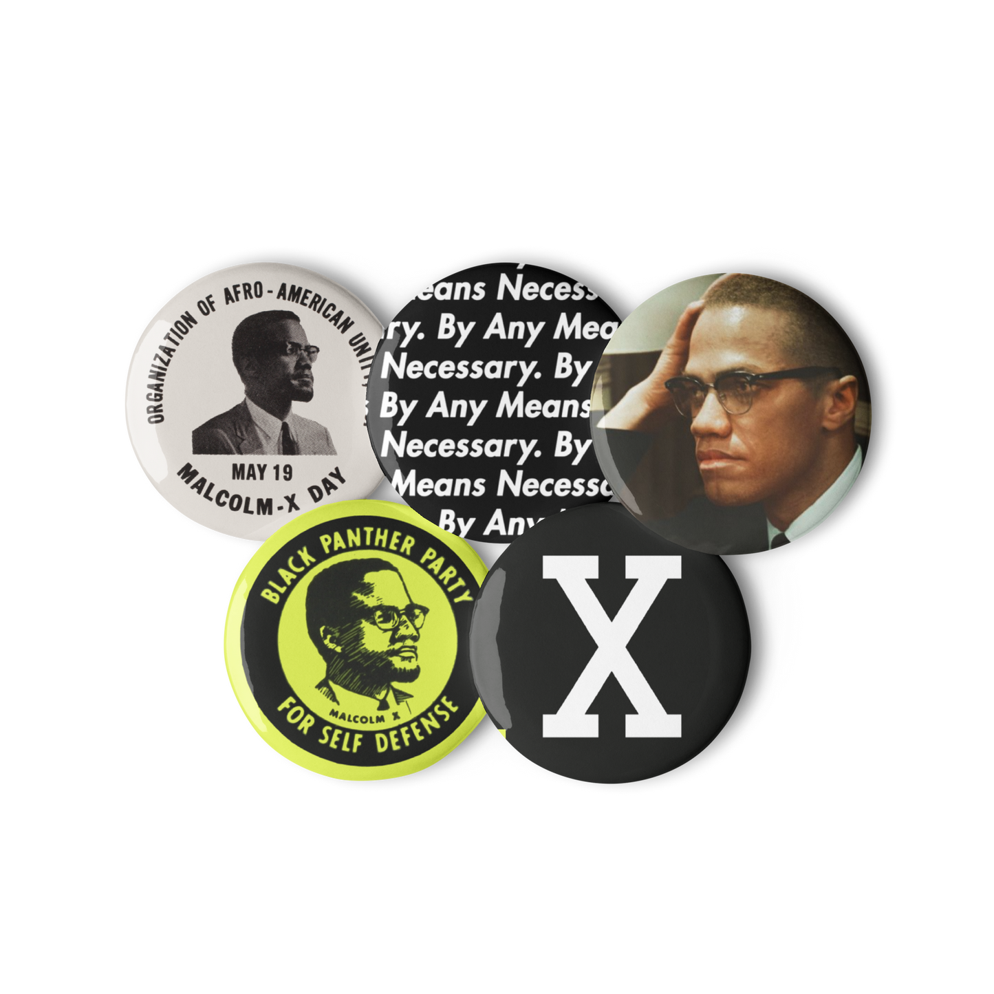 Malcolm X Pin-back Buttons (Set of 5)