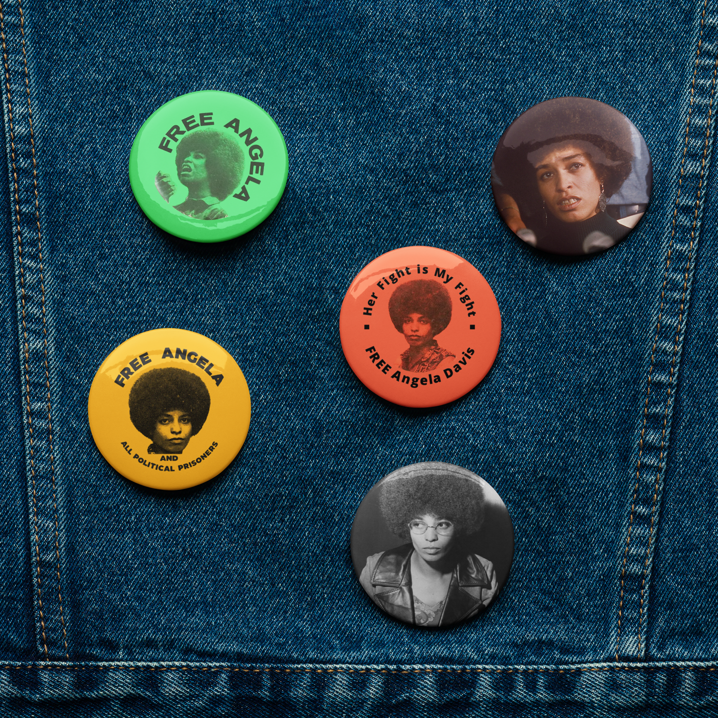 Vintage Angela Davis Pin-back Buttons (Set of 5)