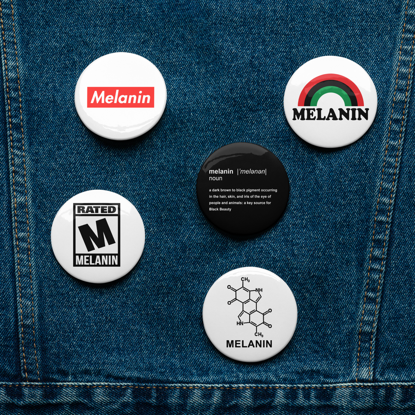 Melanin Pin-back Buttons (Set of 5)