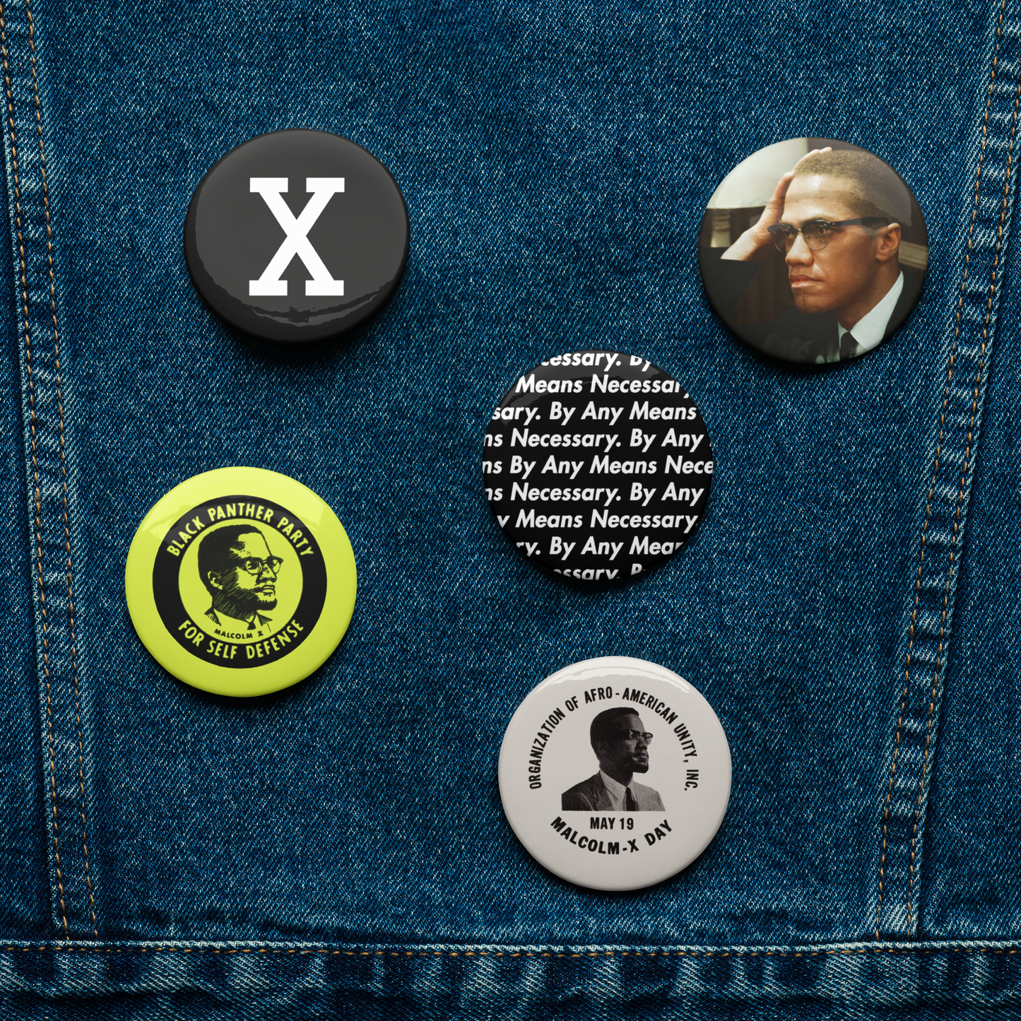 Malcolm X Pin-back Buttons (Set of 5)