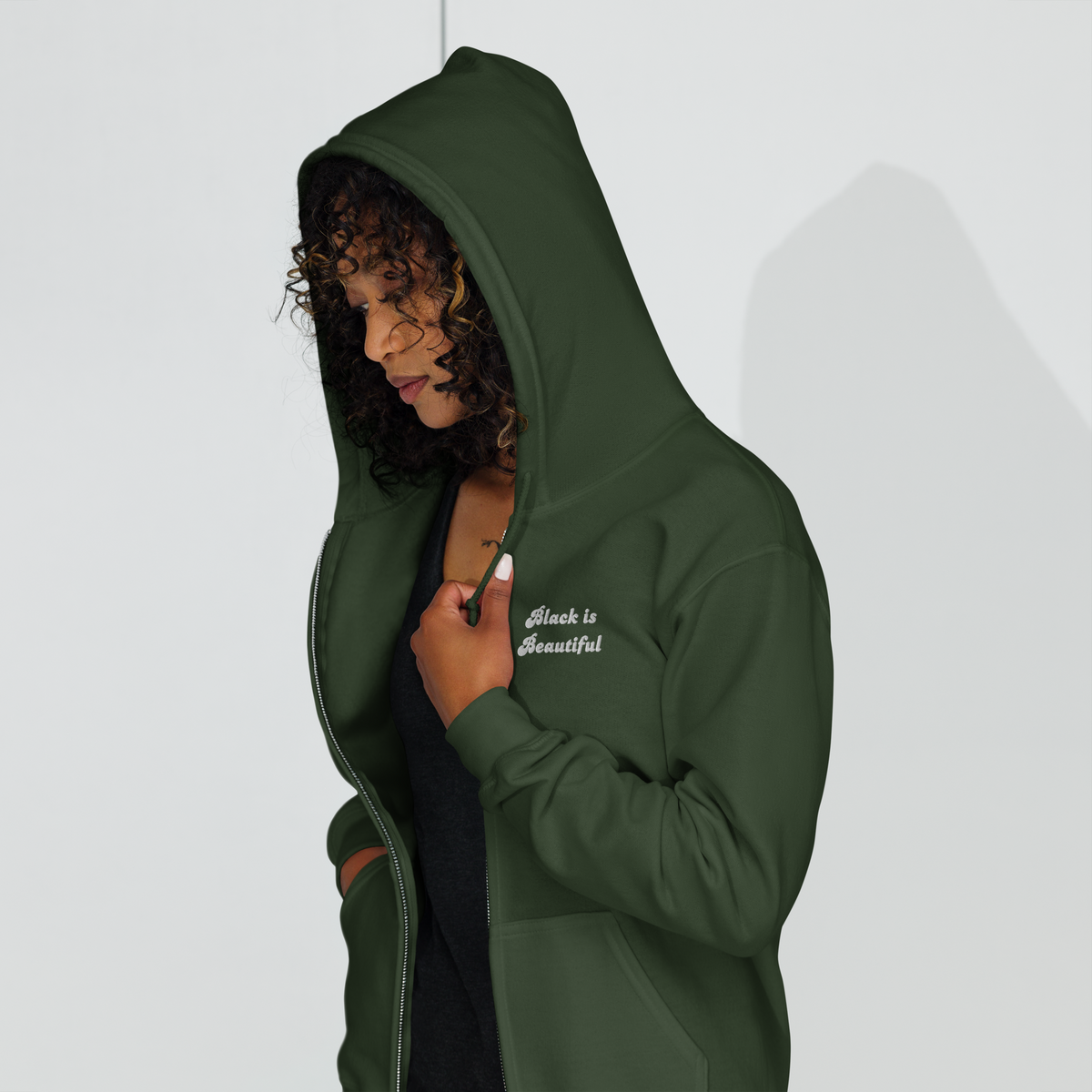 Black is Beautiful Embroidered Zip Up Hoodie
