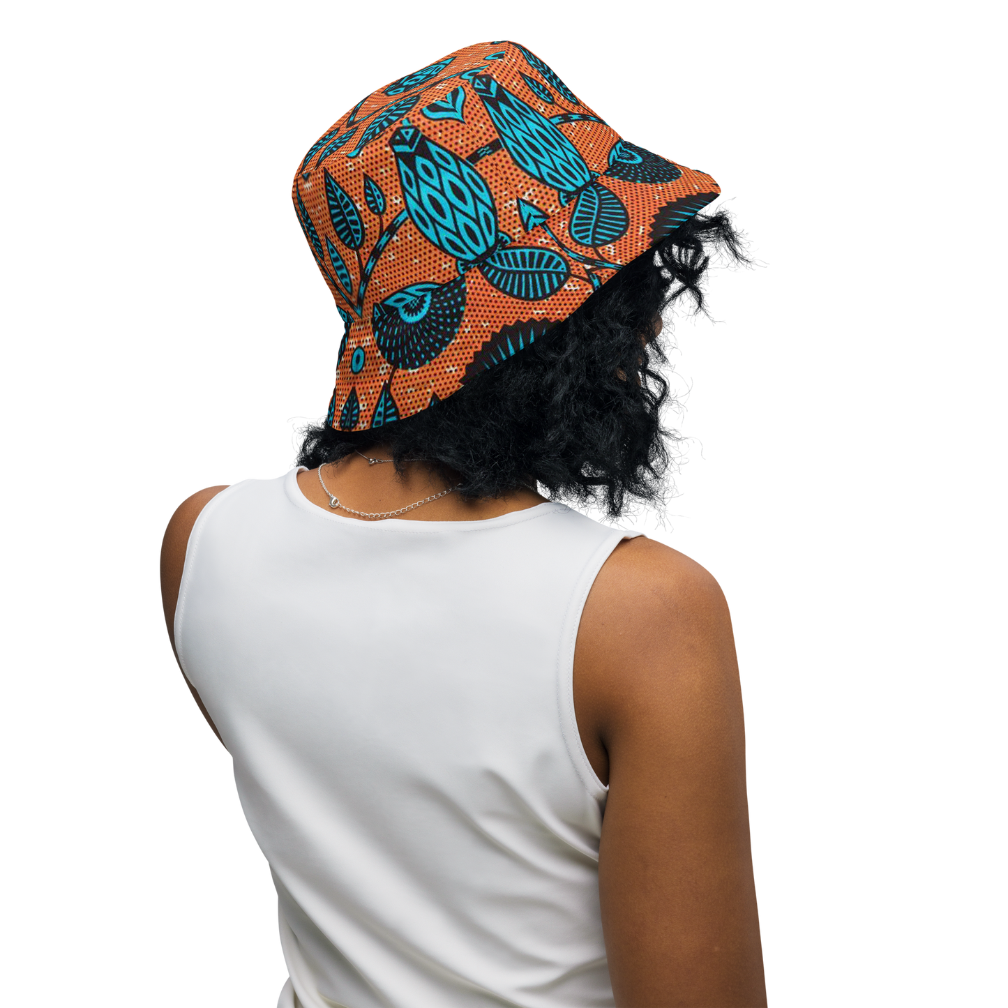 Ankara Leaf Print Reversible Bucket Hat