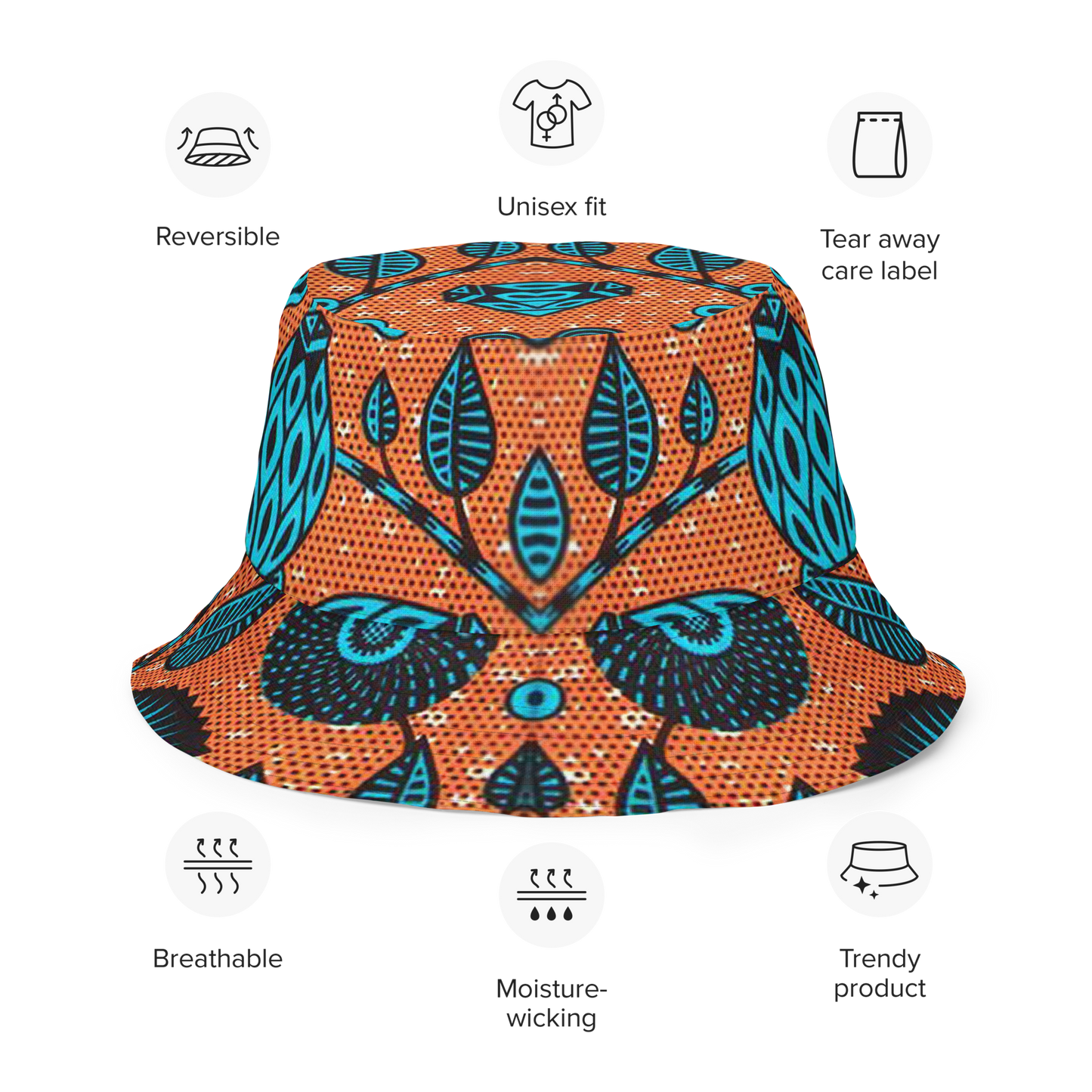 Ankara Leaf Print Reversible Bucket Hat