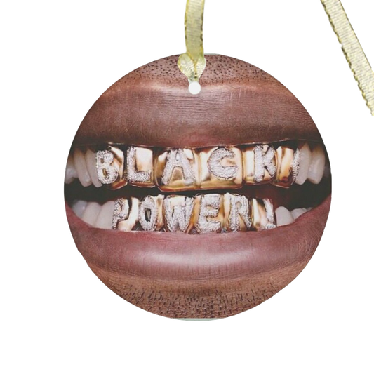 Black Power Grill Glass Ornament