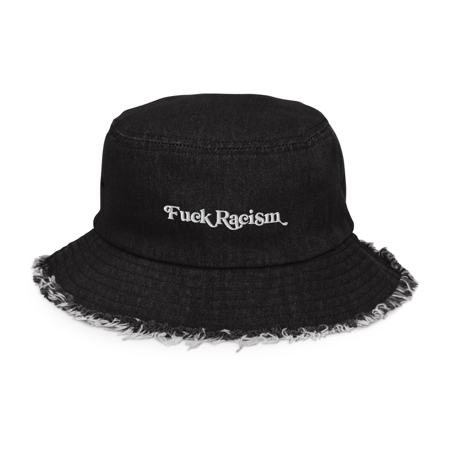 Fuck Racism Distressed Denim Bucket Hat