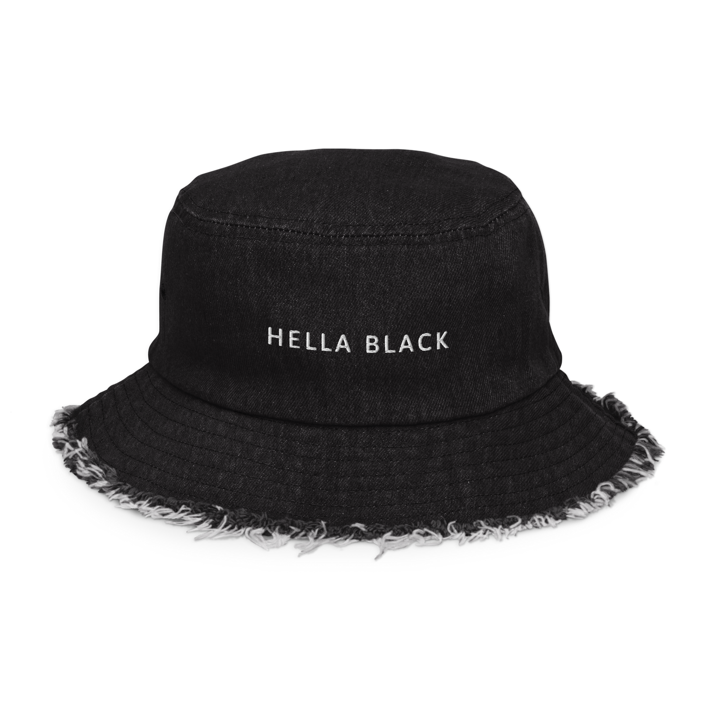 Hella Black Distressed Denim Bucket Hat