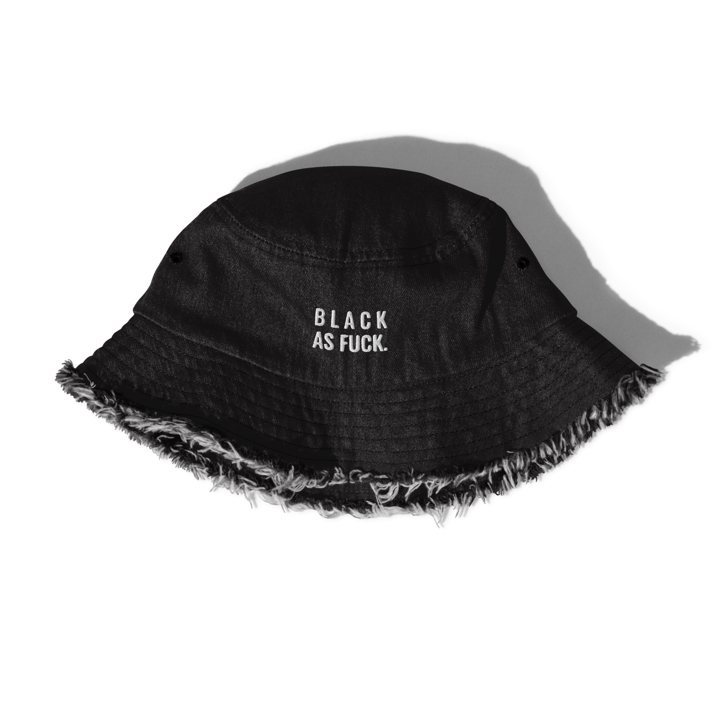 Black as Fuck Distressed Denim Bucket Hat