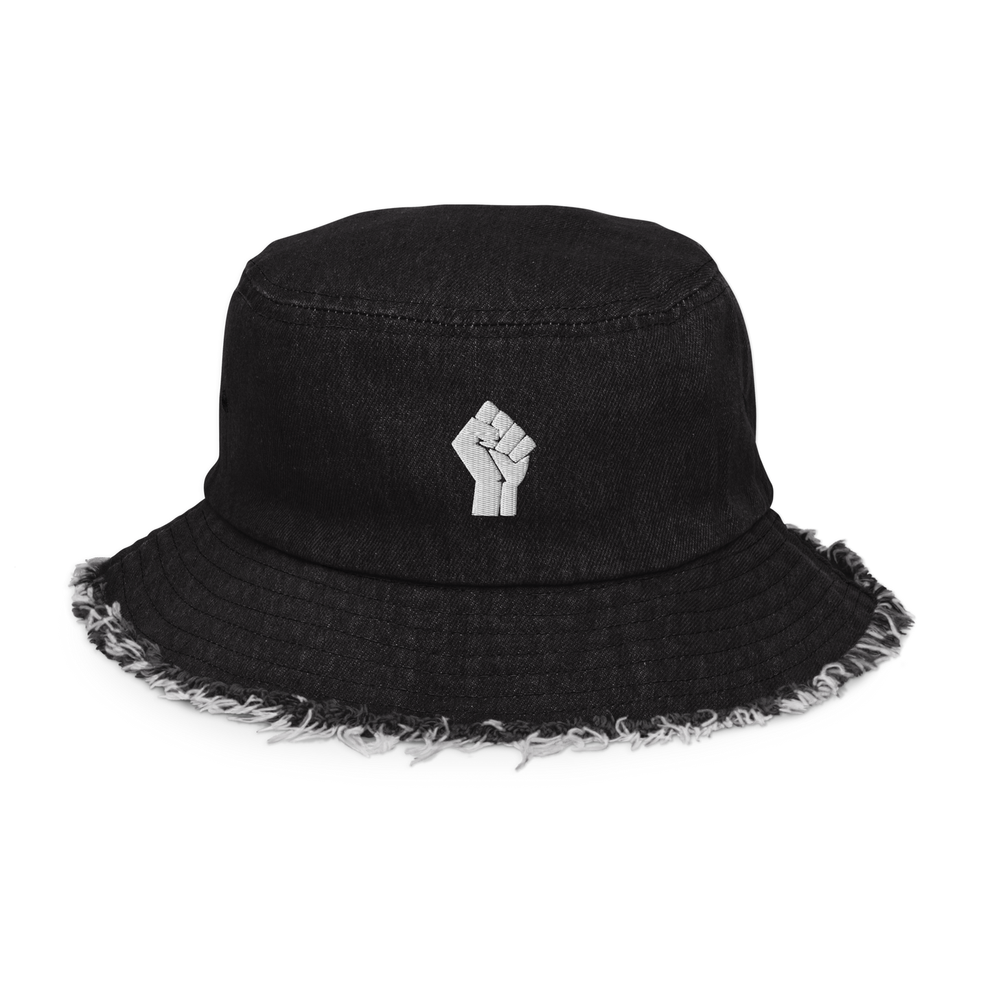 Black Power Fist Distressed Denim Bucket Hat