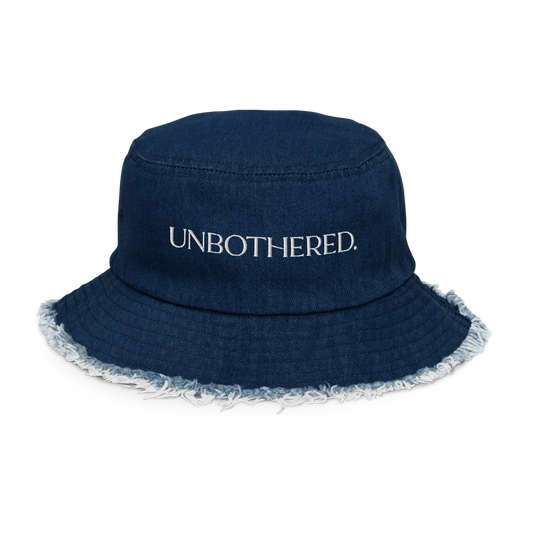 Unbothered. Distressed Denim Bucket Hat