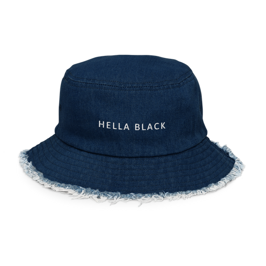 Hella Black Distressed Denim Bucket Hat