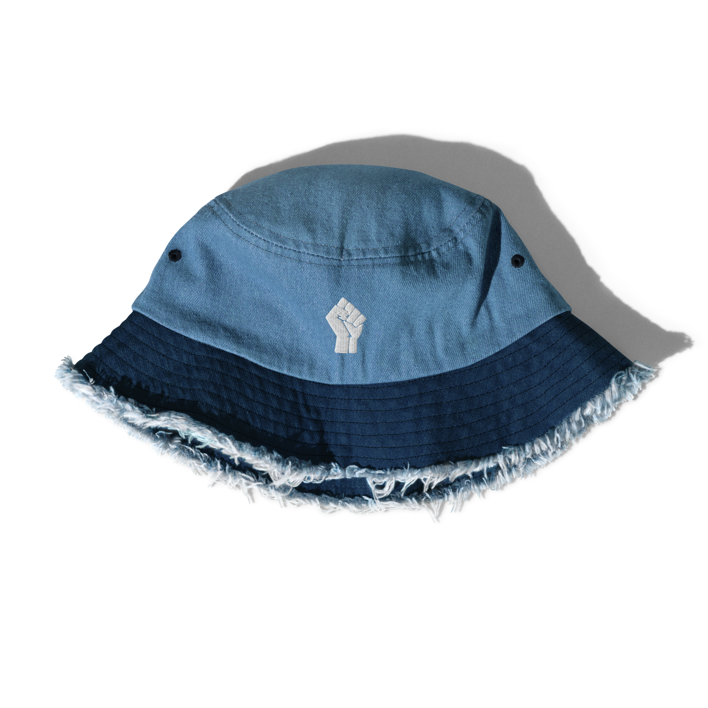 Black Power Fist Distressed Denim Bucket Hat