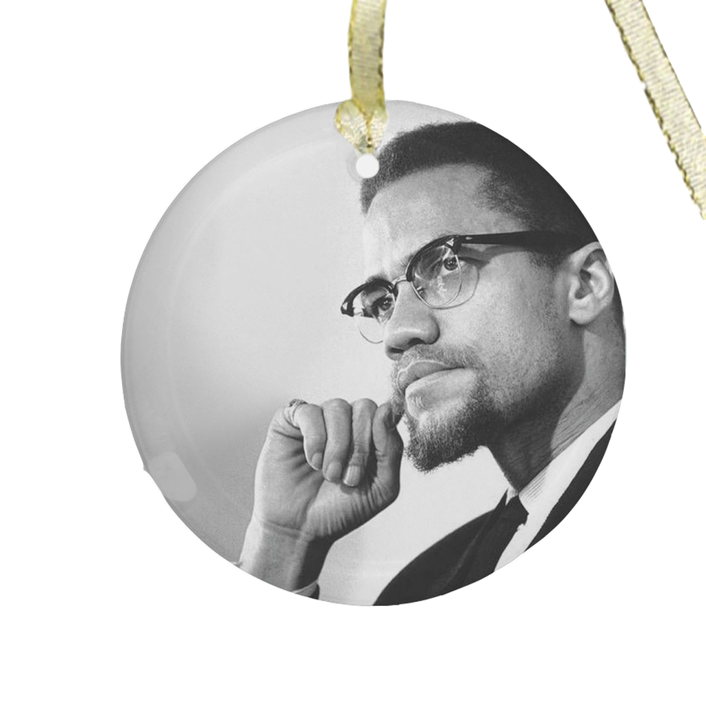 Malcolm X Glass Ornament