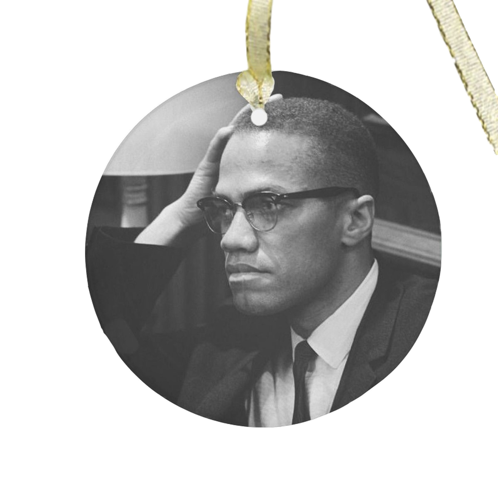 Malcolm X Glass Ornament