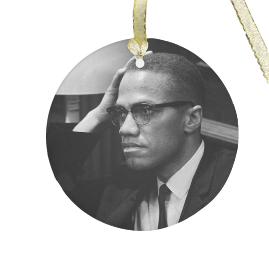 Malcolm X Glass Ornament