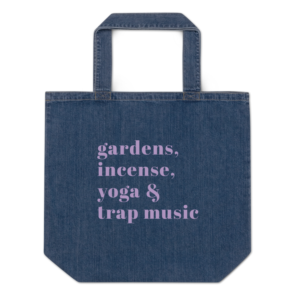 Gardens, Incense, Yoga & Trap Music Denim Tote Bag